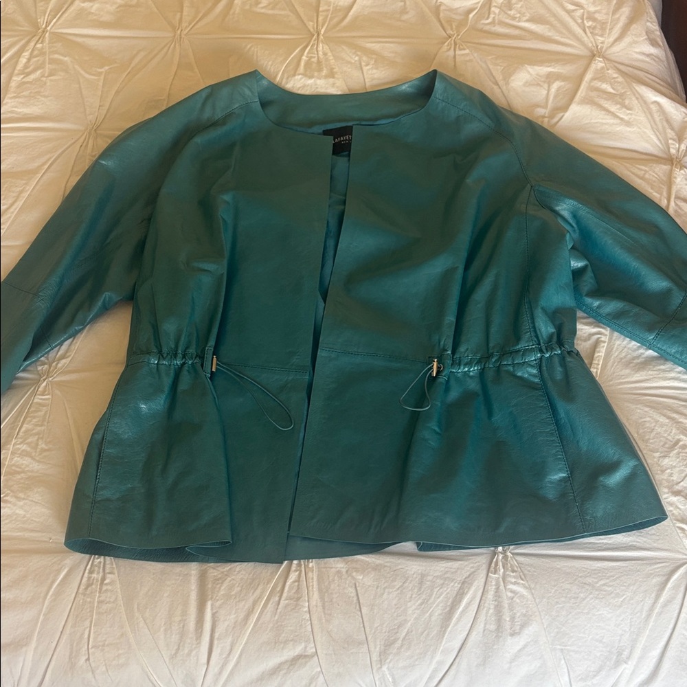 Lafayette 148 New York Turquoise Leather Jacket XL - Picture 3 of 7